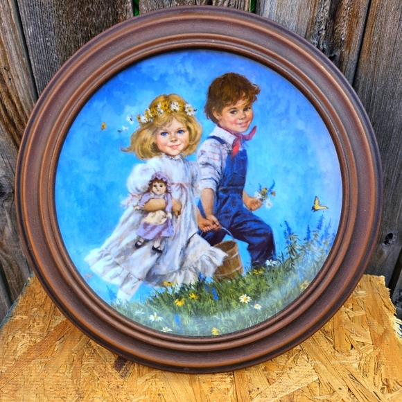 Jack And Jill Vintage Round Framed Painting of Children - Picture 1 of 15